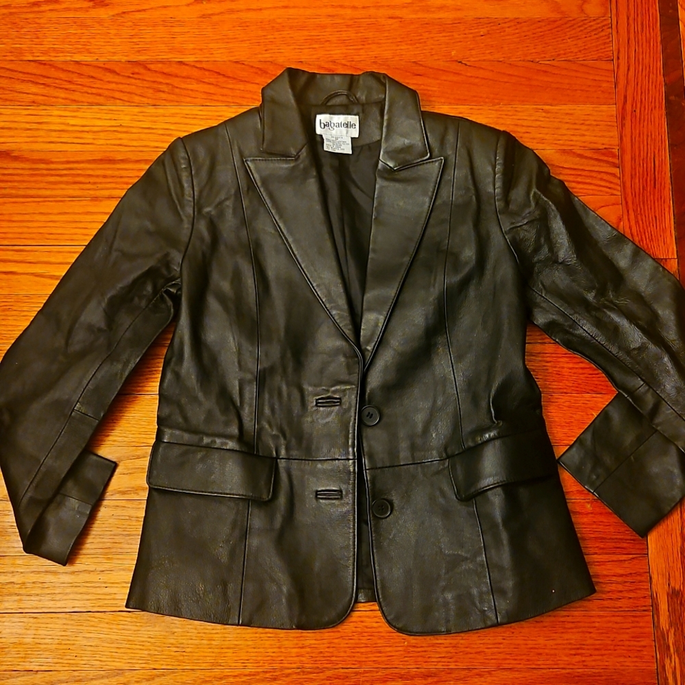 Vintage 90’s Y2K Bagatelle Black 100% Leather Blazer Jacket